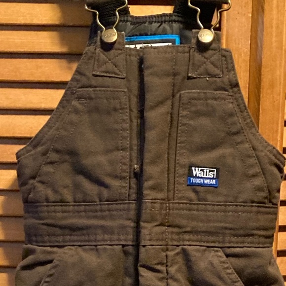 Walls Tough Wear Grow System Brown Canvas Bib Snow Pants - Picture 4 of 14